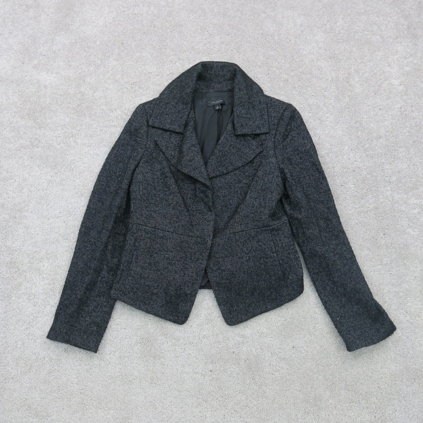 Ann Taylor Womens Blazer Coat Tweed Single Breasted Long Sleeves Black Size 4