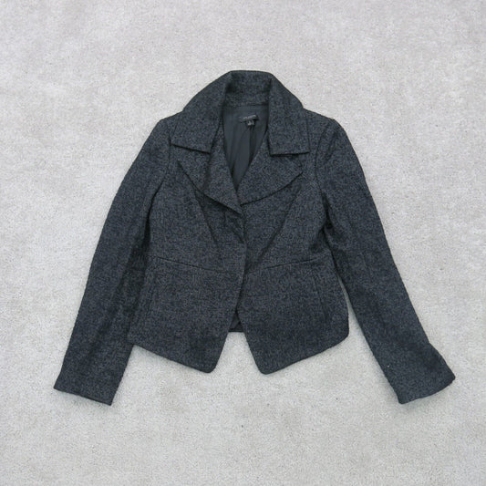 Ann Taylor Womens Blazer Coat Tweed Single Breasted Long Sleeves Black Size 4