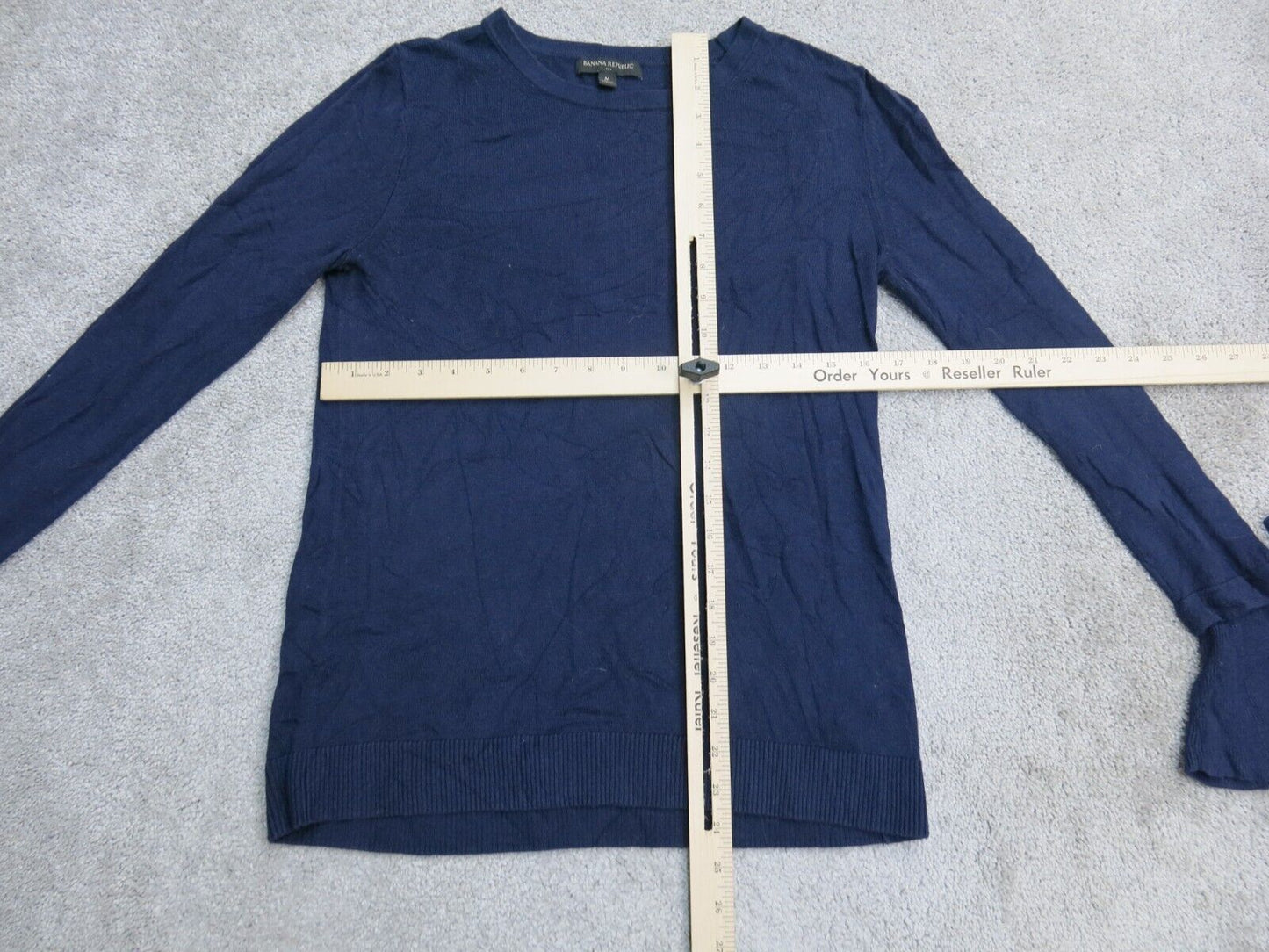 Banana Republic Women Pullover Knitted Sweater Crew Neck Bell Sleeve Blue Size M
