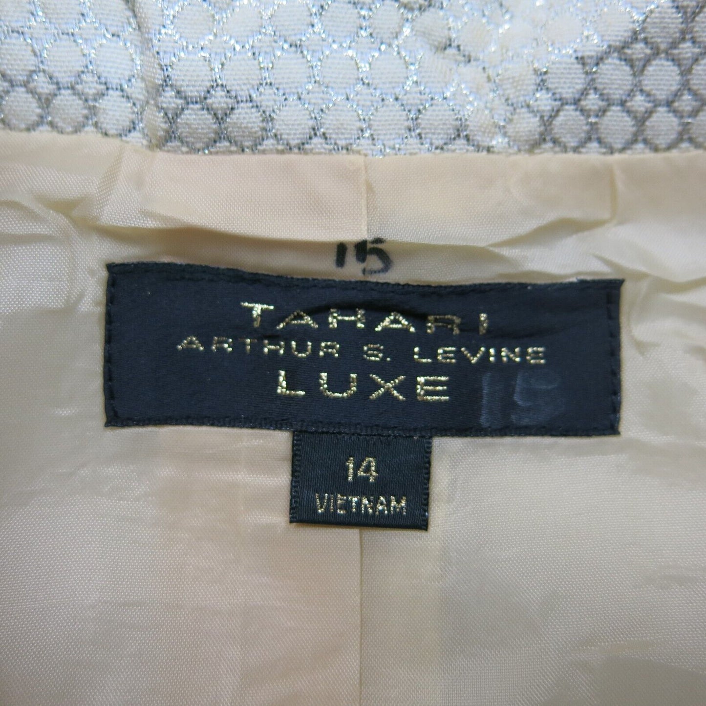 Tahari Luxe Womens Button Up Jacket Long Sleeves Single Breasted Beige Size 14