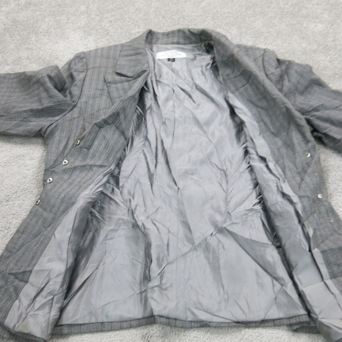 Tahari Womens Blazer Coat Pin Striped Single Breasted Pockets Gray Size 14P