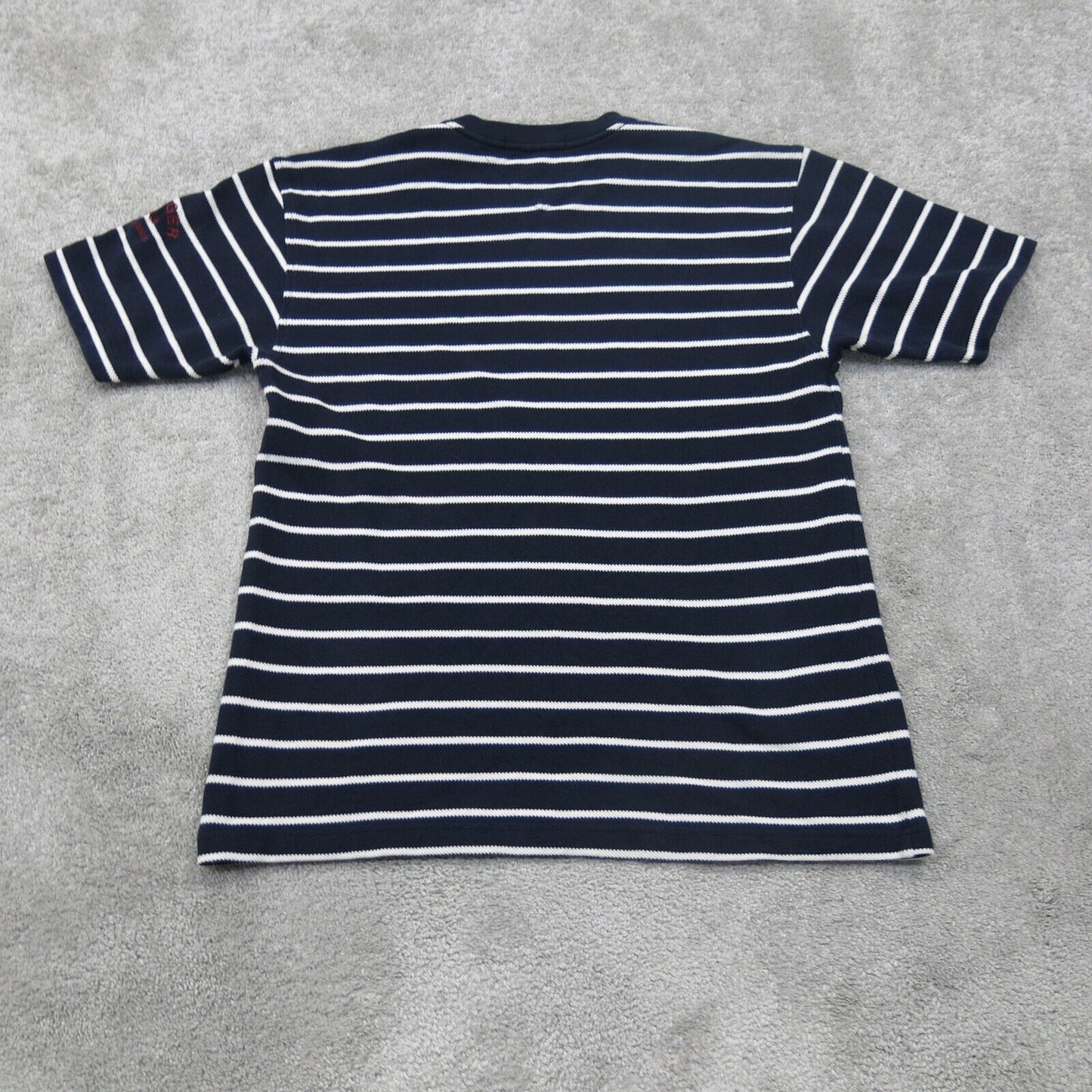 Tommy Hilfiger Mens V Neck T Shirt Striped Short Sleeves Navy Blue White Size M