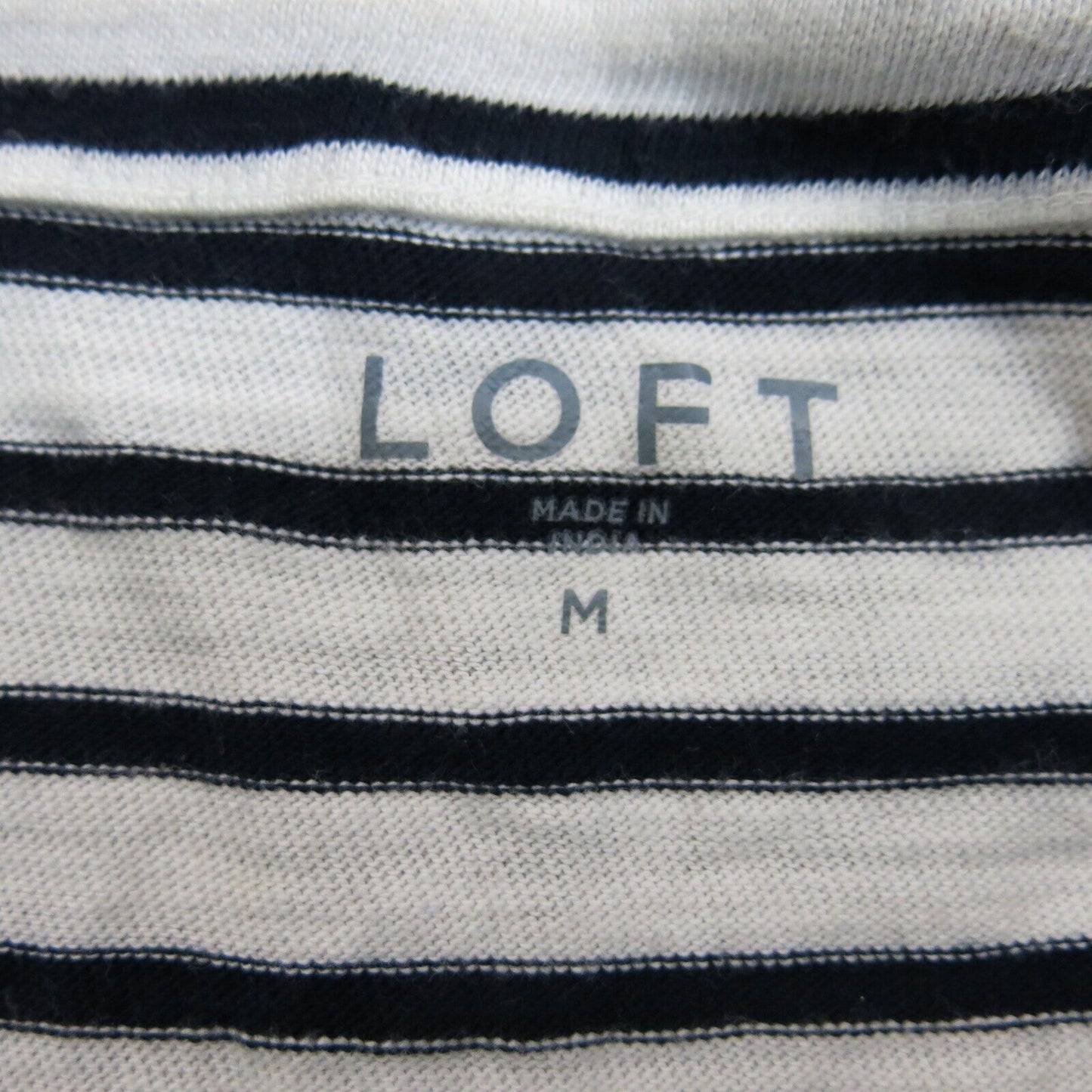 Loft Womens Striped Sweater Knitted Long Sleeve Round Neck  White Black Size M