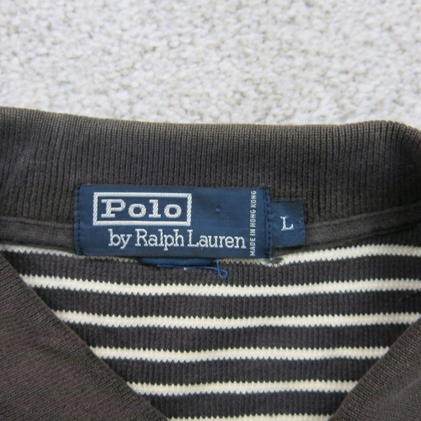 Polo Ralph Lauren Mens Polo Shirt Short Sleeve High Low Striped Black White SZ L