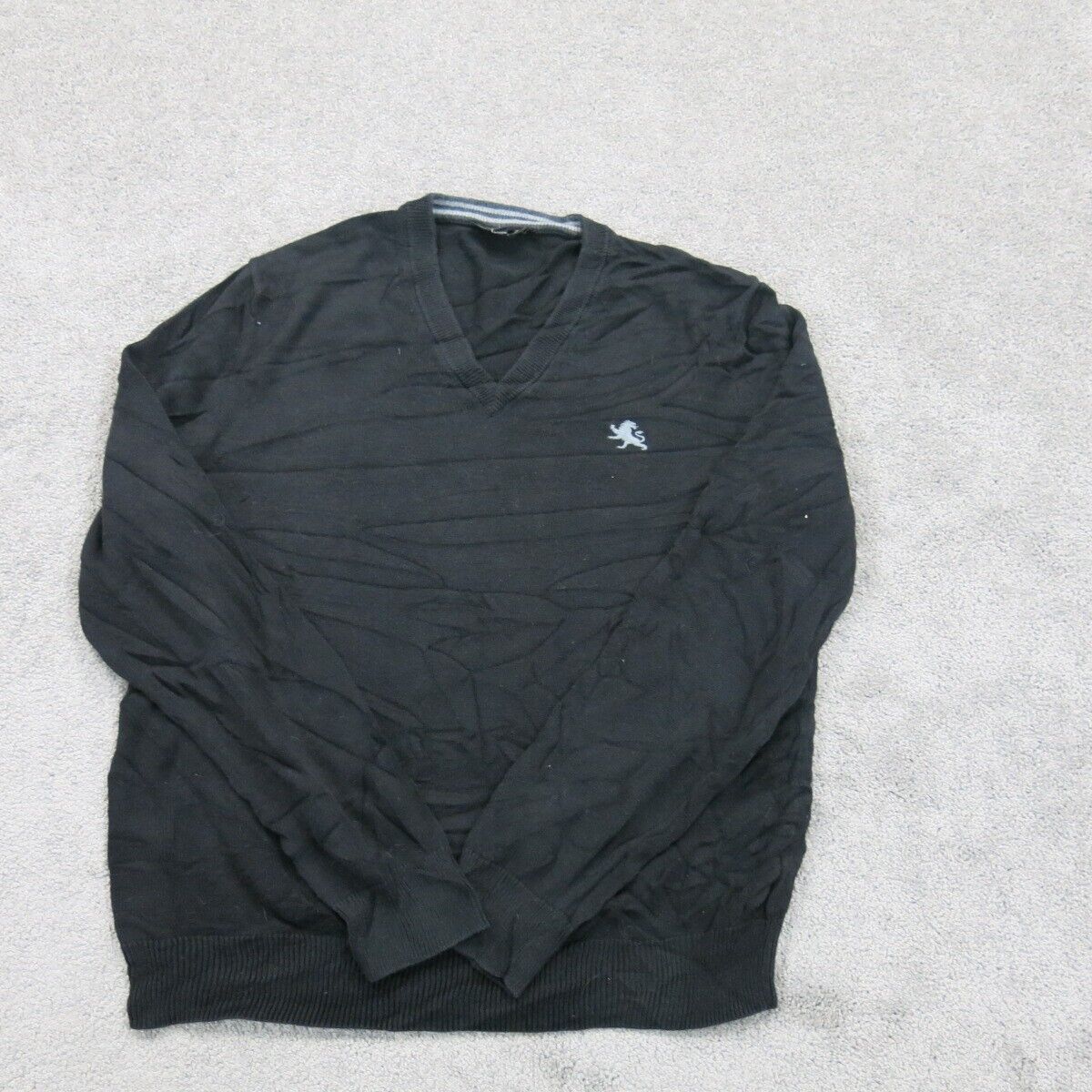 Express Mens Pullover Sweater Knitted V-Neck Long Sleeves Logo Black Size Small