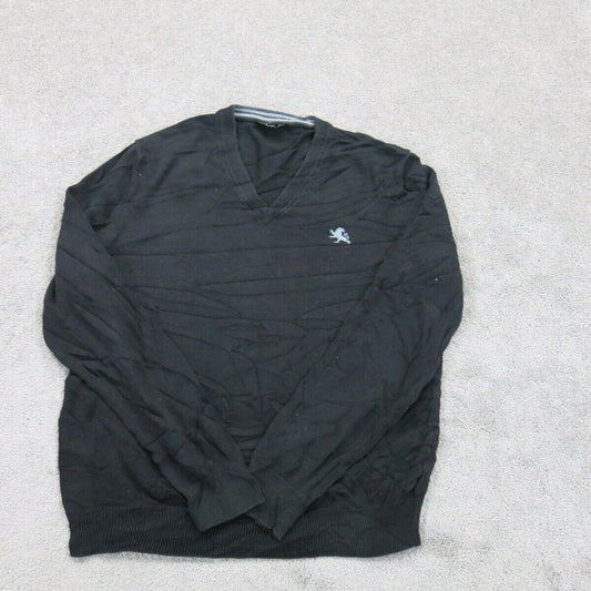 Express Mens Pullover Sweater Knitted V-Neck Long Sleeves Logo Black Size Small