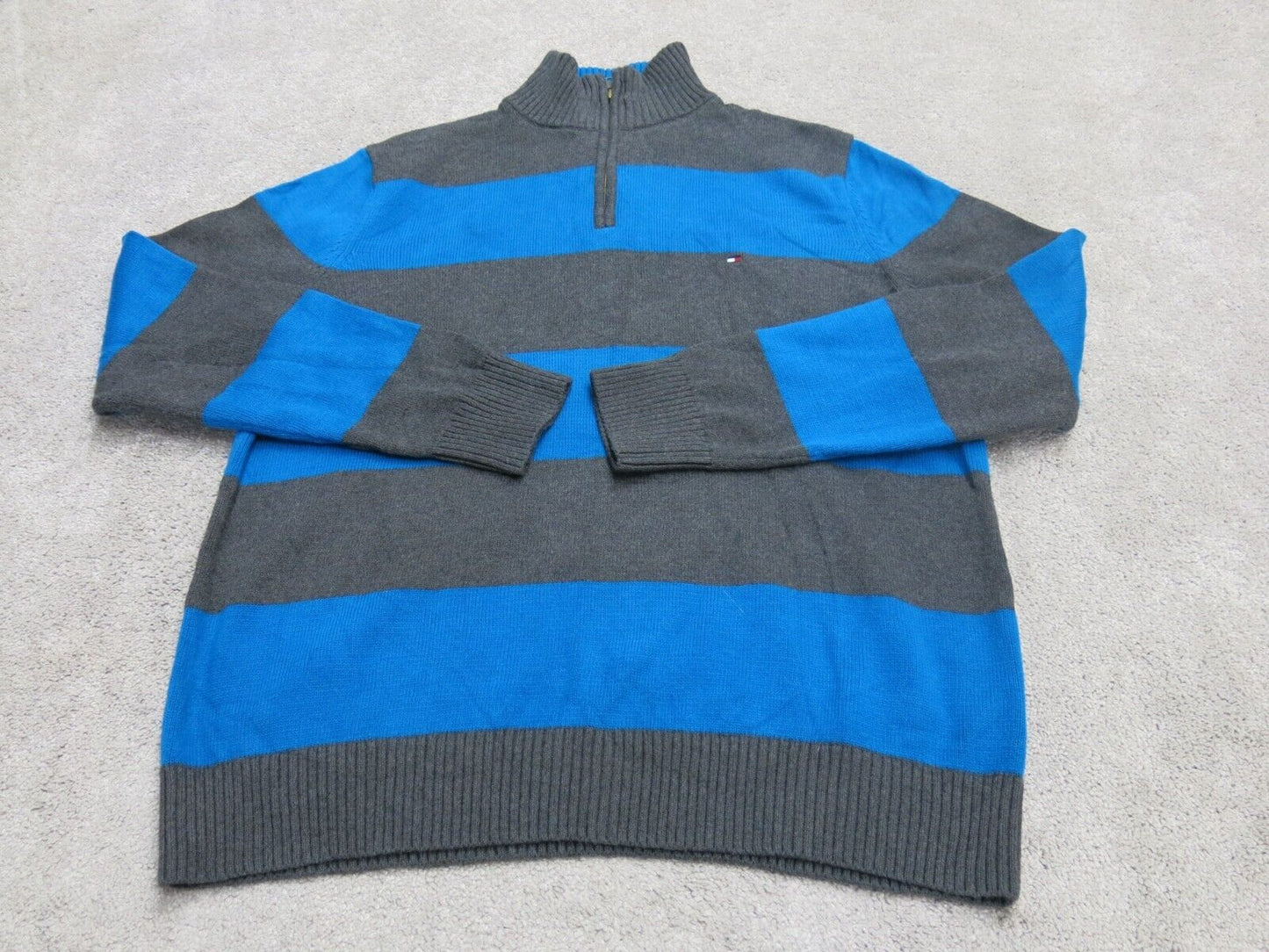 Tommy Hilfiger Mens Striped Sweater High Neck Long Sleeves Size Blue Black Large