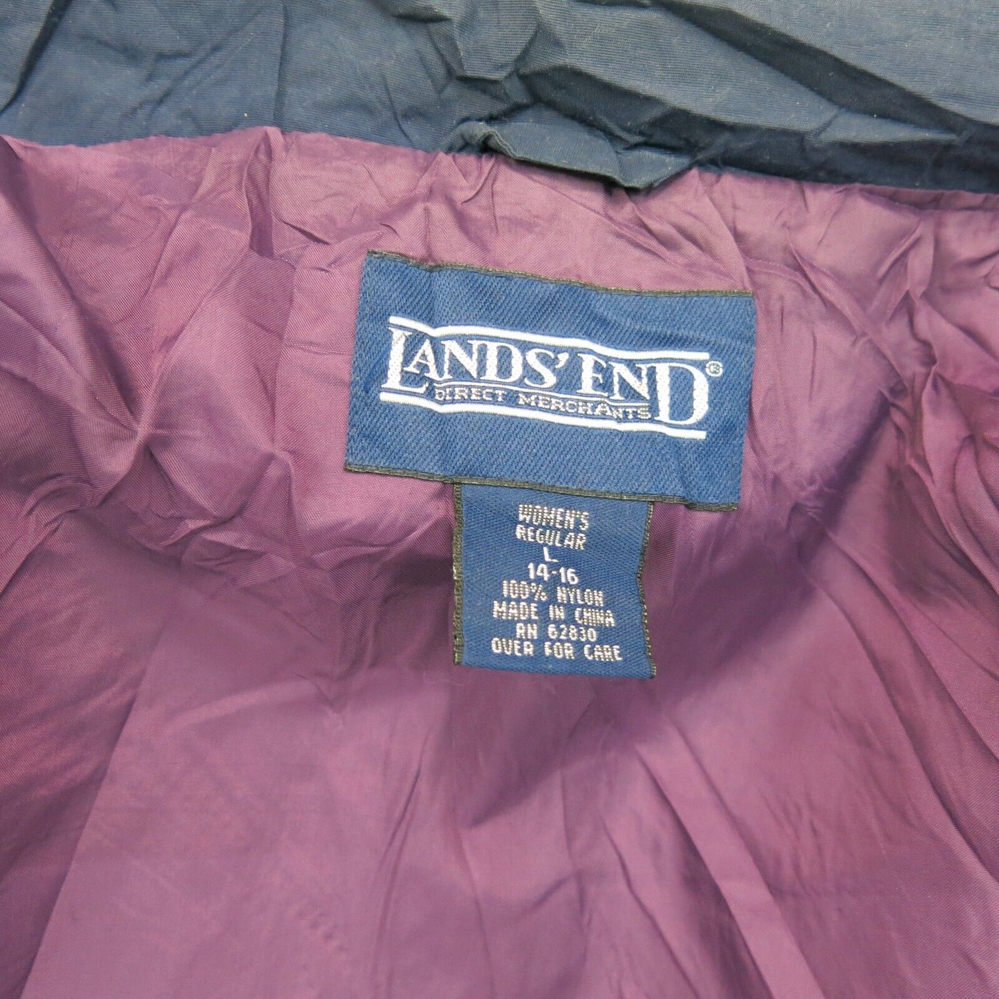 Lands End Mens Windbreaker Jacket Full Zip Long Sleeve Mock Neck Blue Size Large