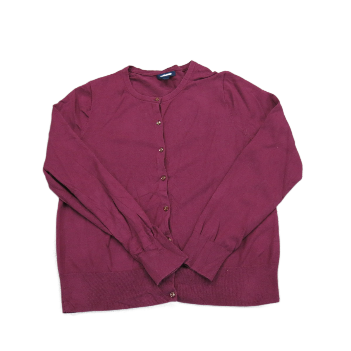 Lands End Womens Cardigan Sweater Knitted Font Button Long Sleeve Maroon Size L