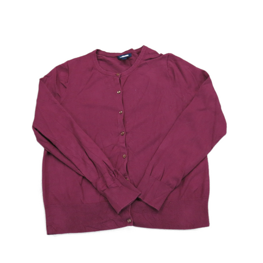 Lands End Womens Cardigan Sweater Knitted Font Button Long Sleeve Maroon Size L