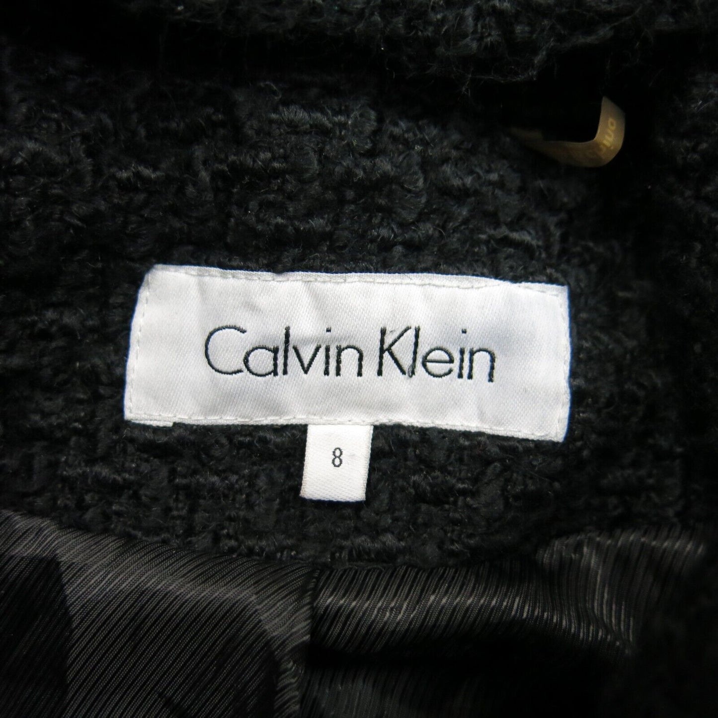 Calvin Klein Womens Double Breasted Hooded Pea Coat Long Sleeves Black Size 8