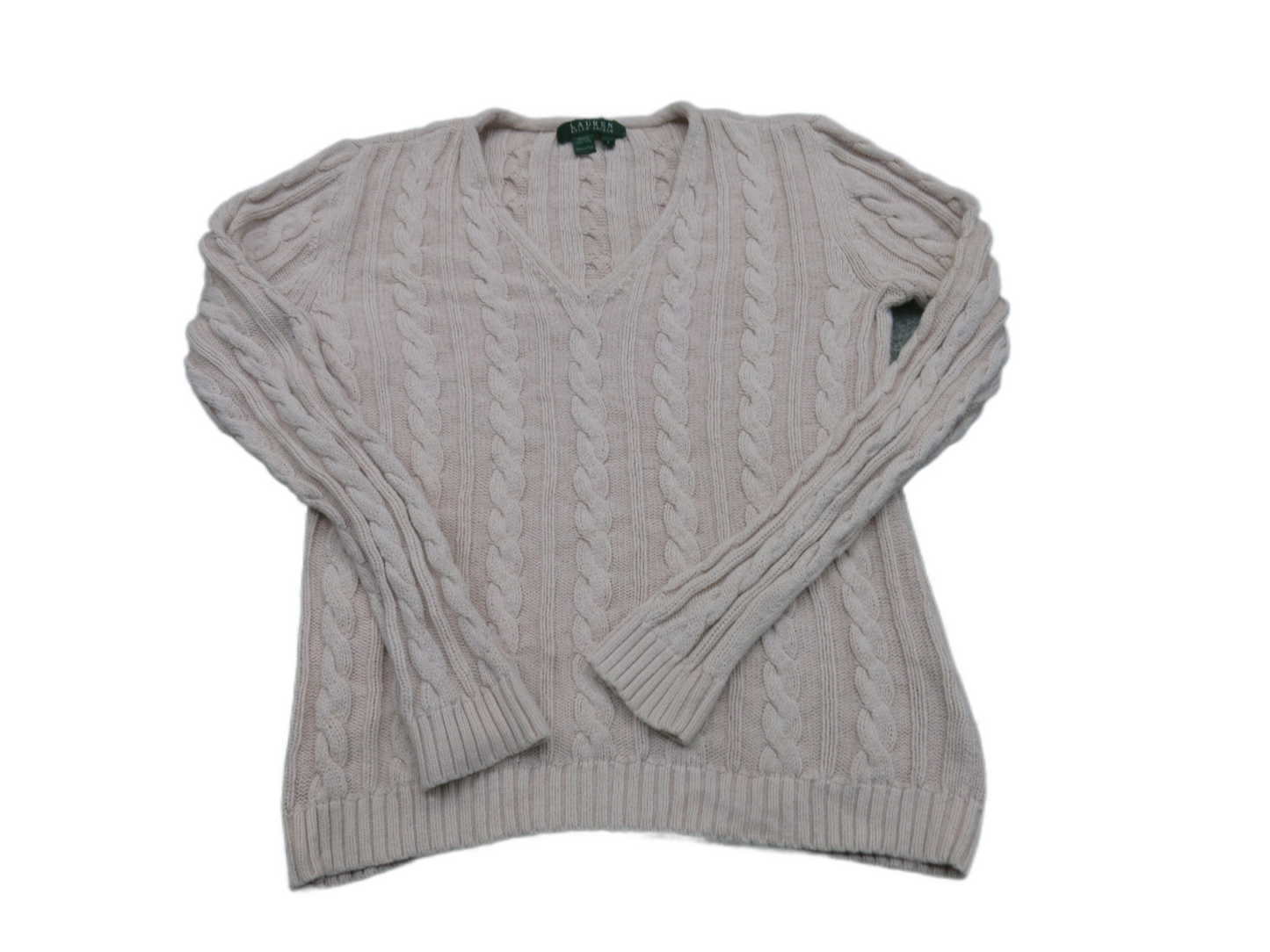 Ralph Lauren Womens Pullover Sweater Knitted V Neck Long Sleeve Cotton Pink SZ S