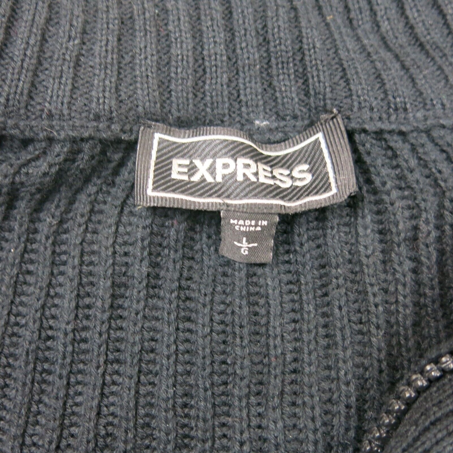 Express Mens Pullover Sweater Long Front Button Pockets Long Sleeves Black SZ L