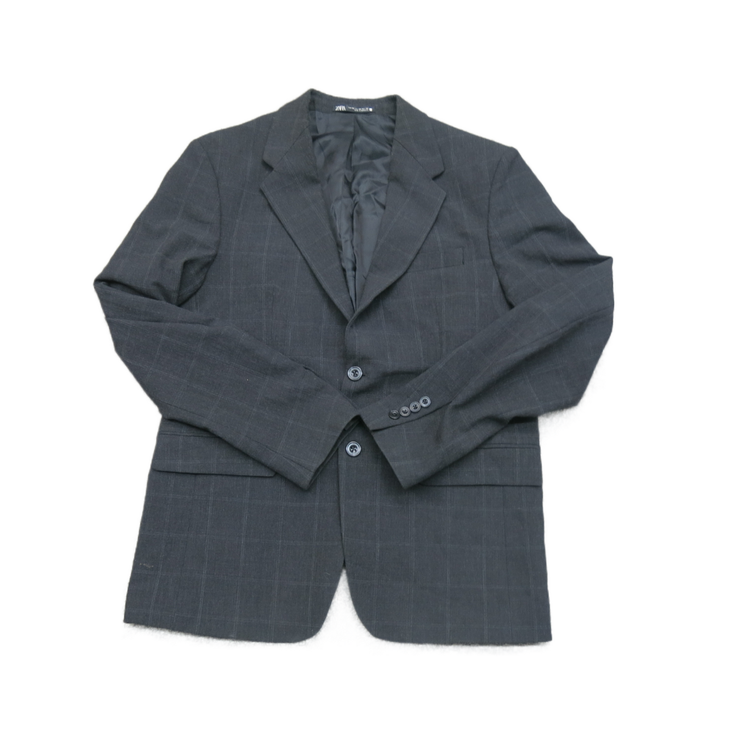 Zara Men Blazer Coat Slim Fit Single Breasted Long Sleeves Pocket Black Size 42