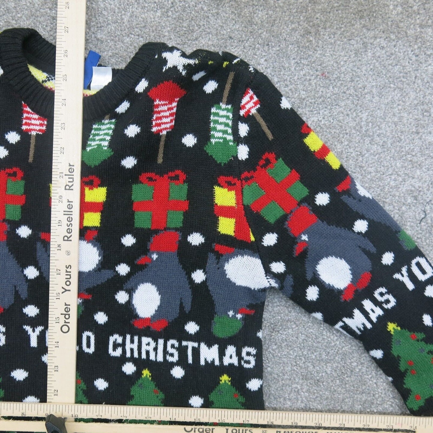 Divided H&M Mens Sweater Christmas Print Long Sleeves Crew Neck Black Size Small