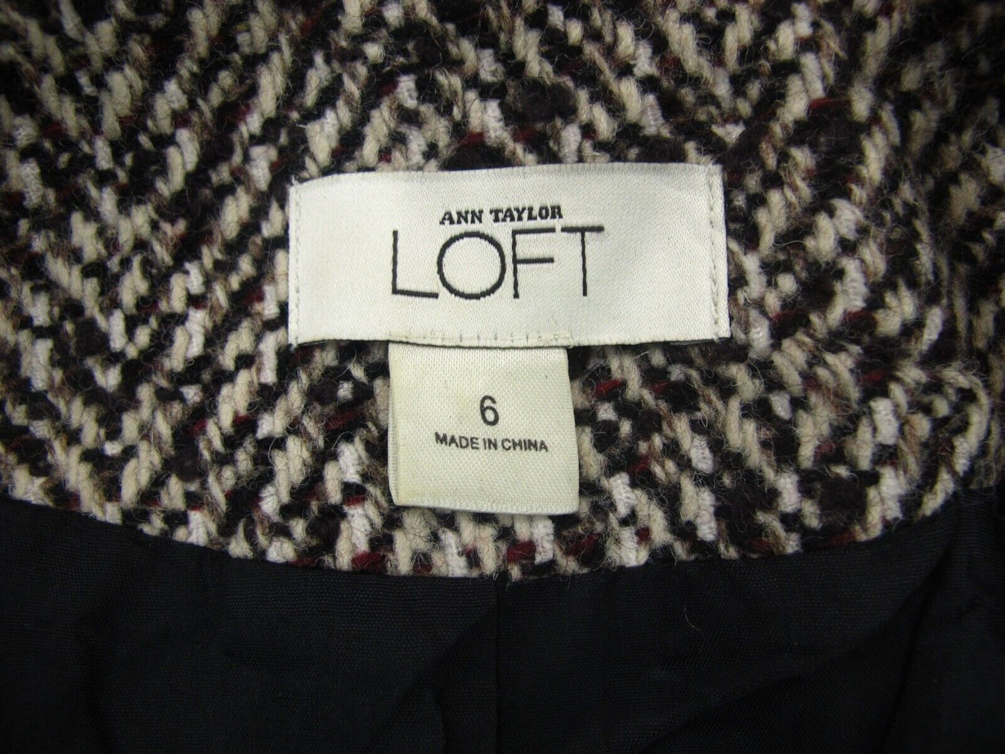ANN Taylor Loft Womens Tweed Jacket Single Breasted Pocket White Black Size 6