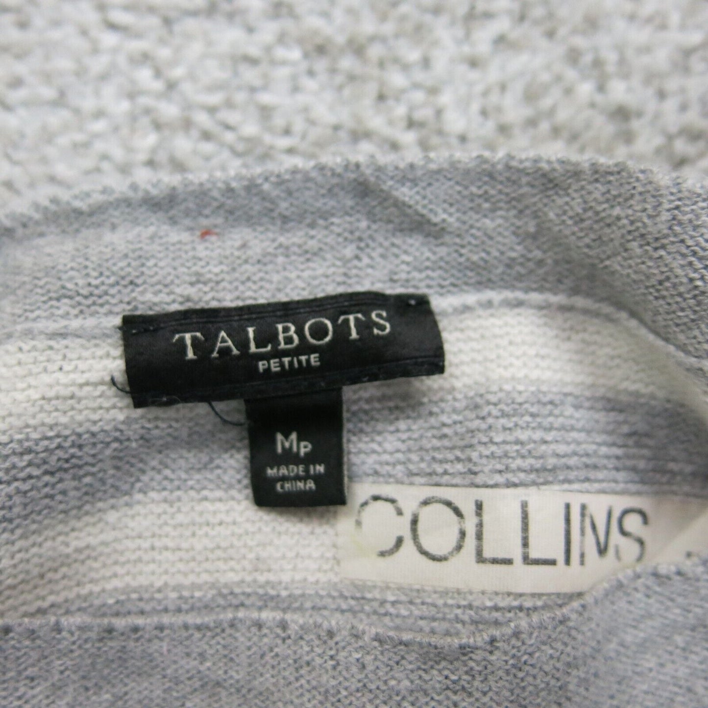 Talbots Womens Pullover Striped Sweater Long Sleeves Crew Neck Gray Ivory Sz Mp