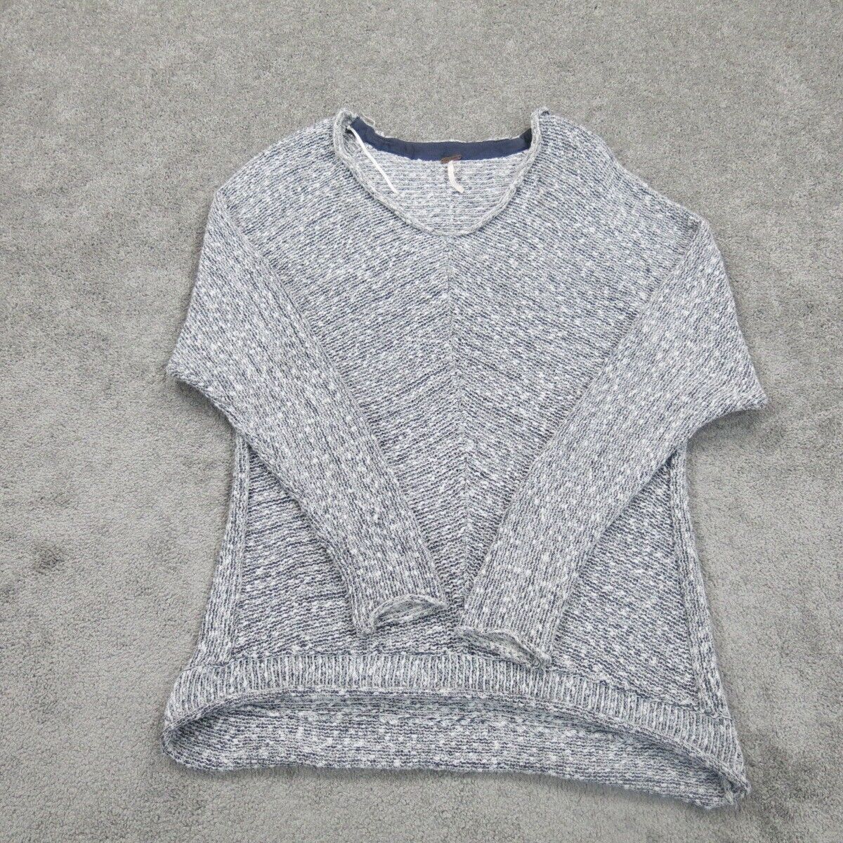Womens Knitted Pullover Sweater Long Sleeves Crew Neck Gray Size Large