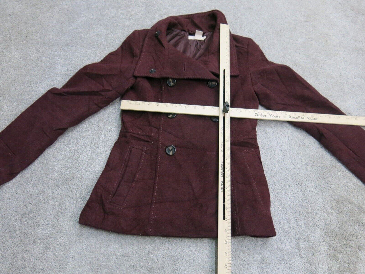 H&M Womens Pea Coat Jacket Long Sleeve Front Button Pockets Red Size 2