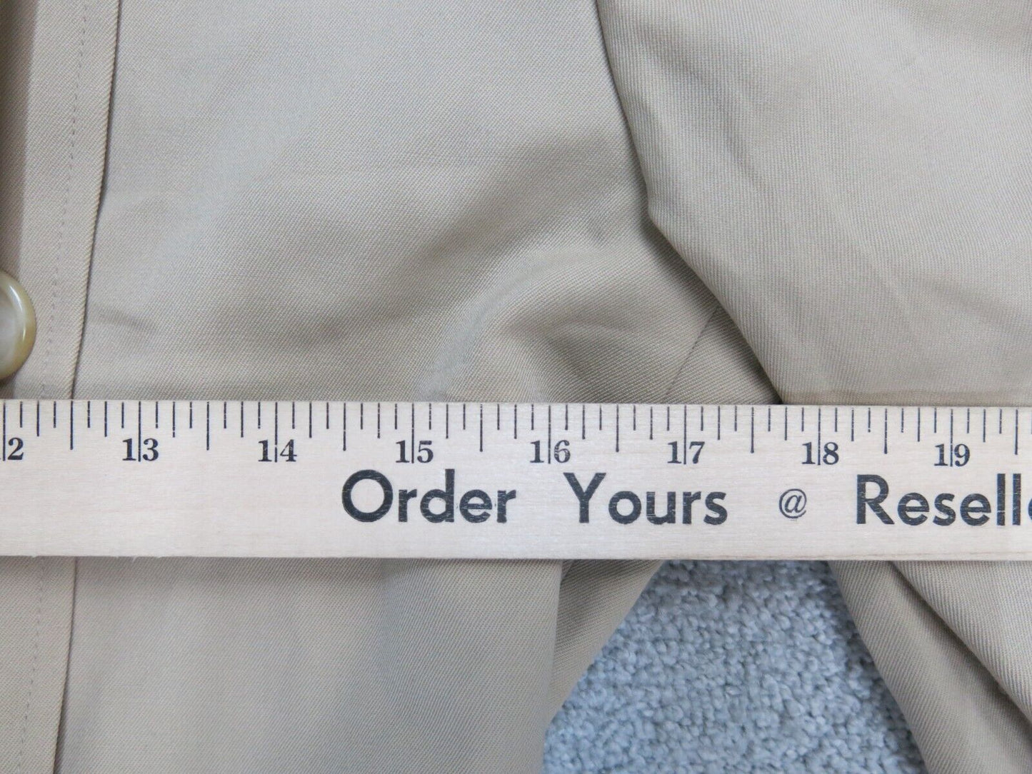 Talbots Mens Trench Coat Front Button Long Sleeves Collar Pockets Beige Size 8