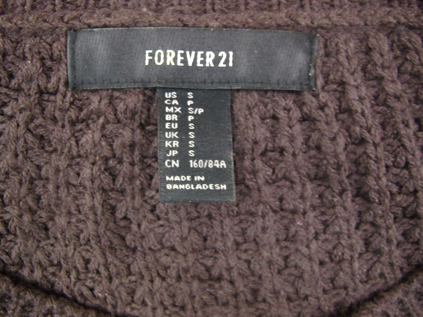 Forever 21 Womens Pullover Knitted Sweater Long Sleeves Dark Brown Size Small
