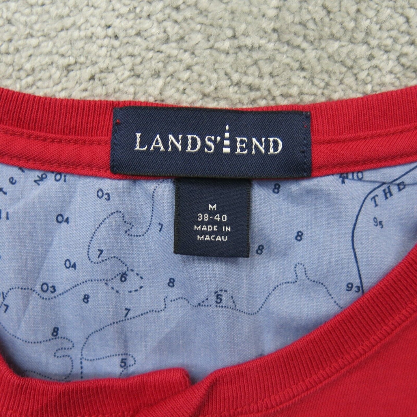 Lands End Mens Henley T Shirt Short Sleeves Solid Red Size Medium