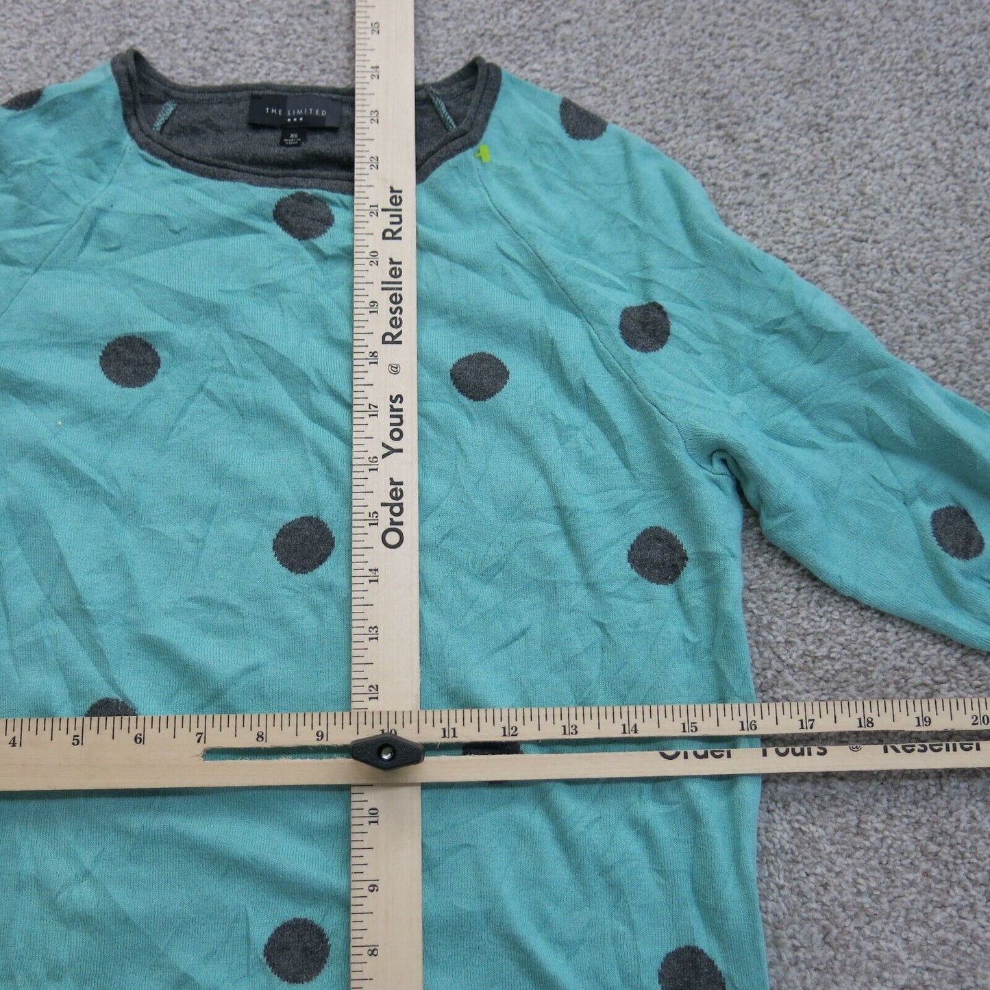 The Limited Womens Pullover Sweater Crew Neck Polka Dots Aqua Blue Size XS