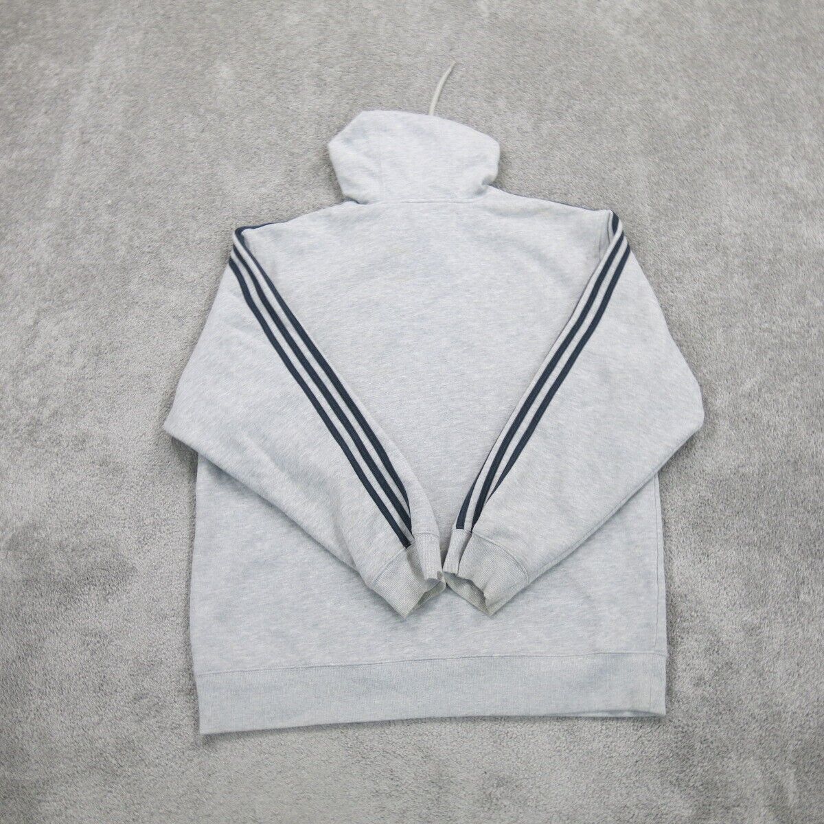 Adidas Mens Hooded Sweatshirt Long Sleeves 3 Striped Pockets Gray Size Large