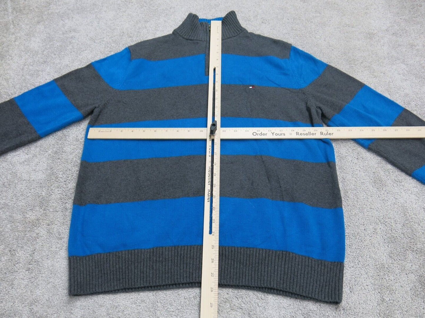 Tommy Hilfiger Mens Striped Sweater High Neck Long Sleeves Size Blue Black Large