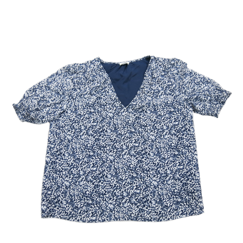 J. Crew Womens Floral Blouse Top Short Sleeve V Neck Blue White Size Small