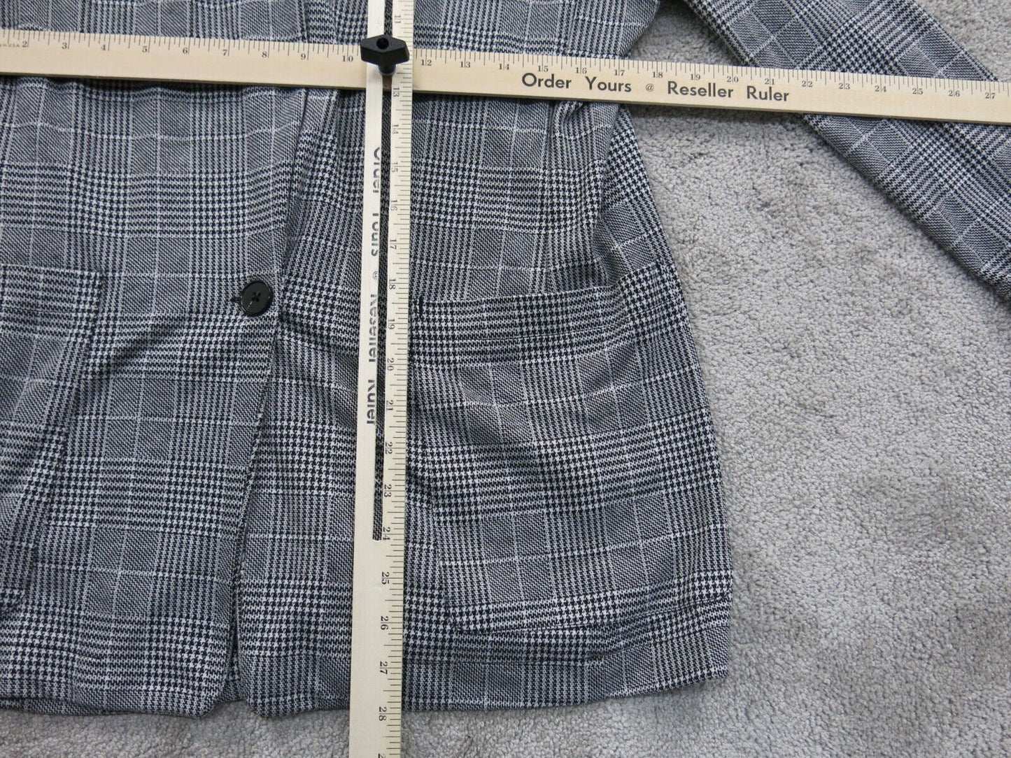H&M Womens Tweed Blazer Coat Long Sleeve one Button Pockets Black White Size 12