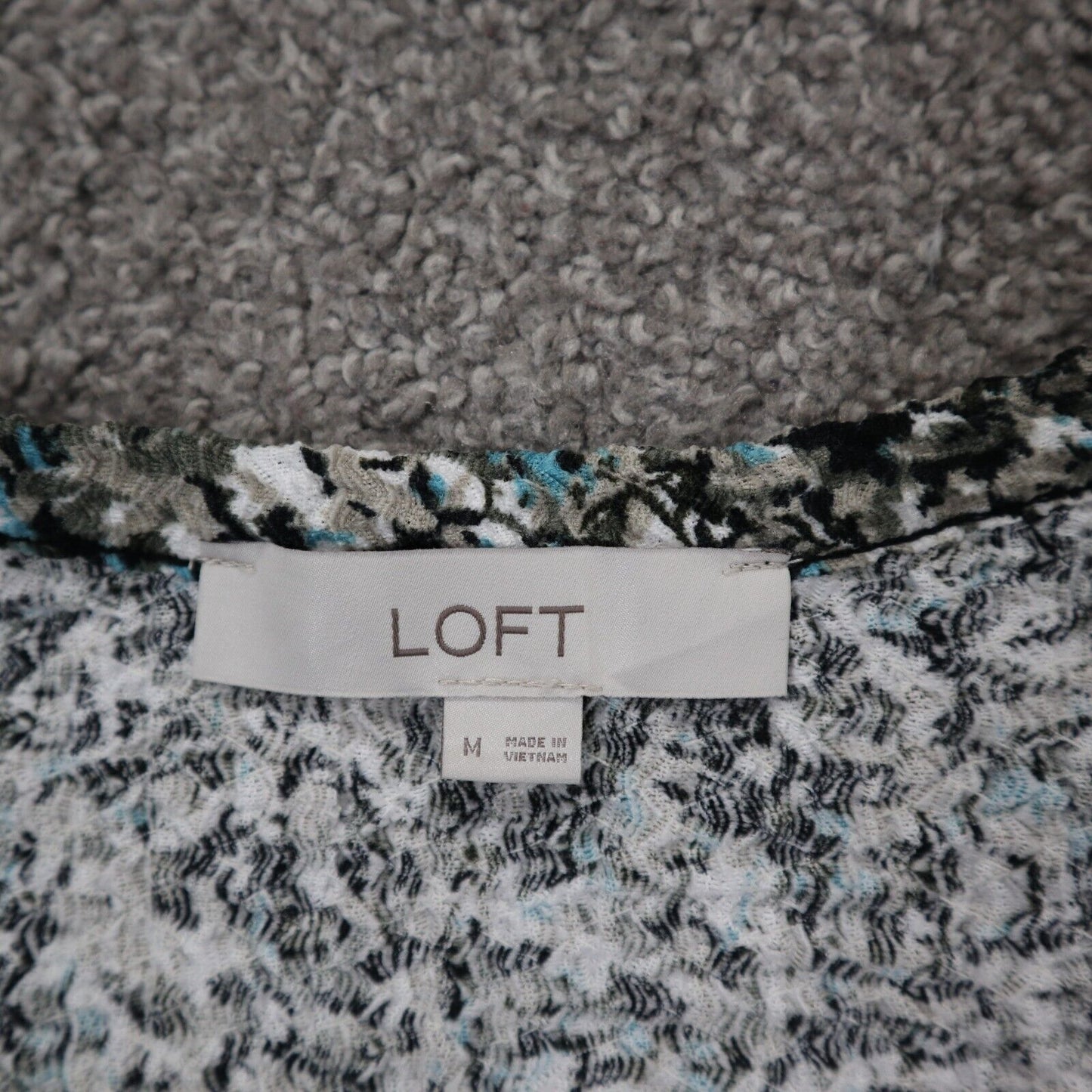 Loft Womens Blouse Top Round Neck Long Sleeves Animal Print Gray Size Medium