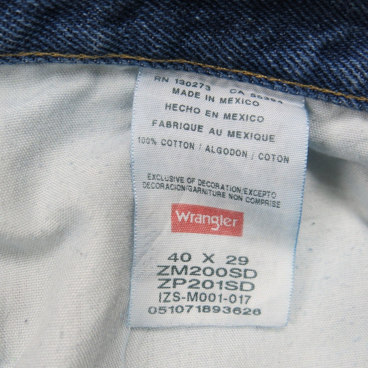 Wrangler Mens Jeans Straight Leg Denim Mid Rise 100% Cotton Blue Size W40XL29