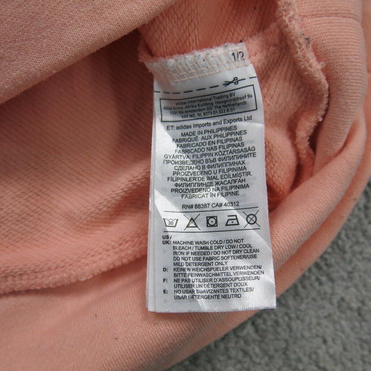 Adidas Womens 3 Stripe Sweatshirt Top Crew Neck Long Sleeve Logo Peach SZ Medium