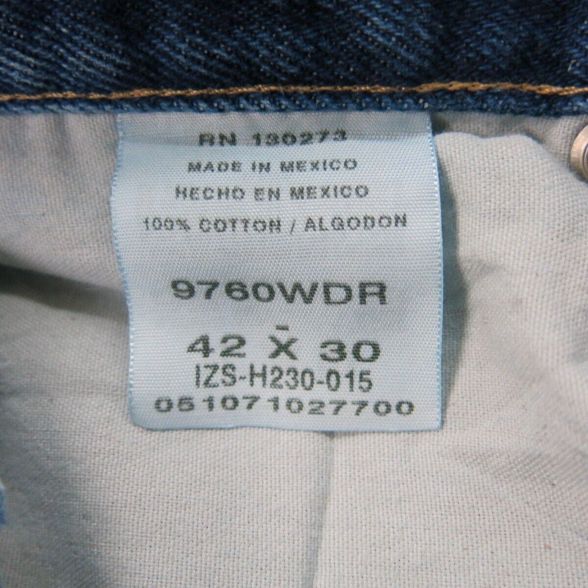 Wrangler Mens Jeans Regular Fit Straight Leg Denim High Rise Blue Size W42XL30