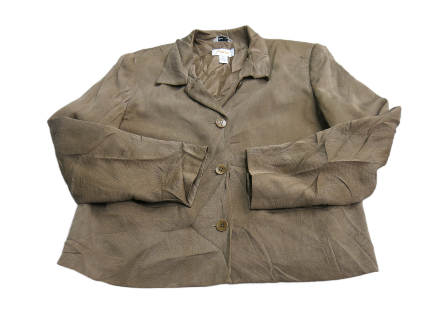 Talbots Womens Blazer Coat Single Breasted Pure Silk Long Sleeves Brown Tan 10