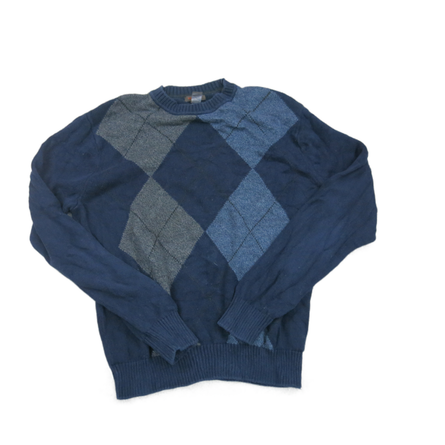 Dockers Men Pullover Argyle Sweater Long Sleeves Knitted Navy Blue Size Large