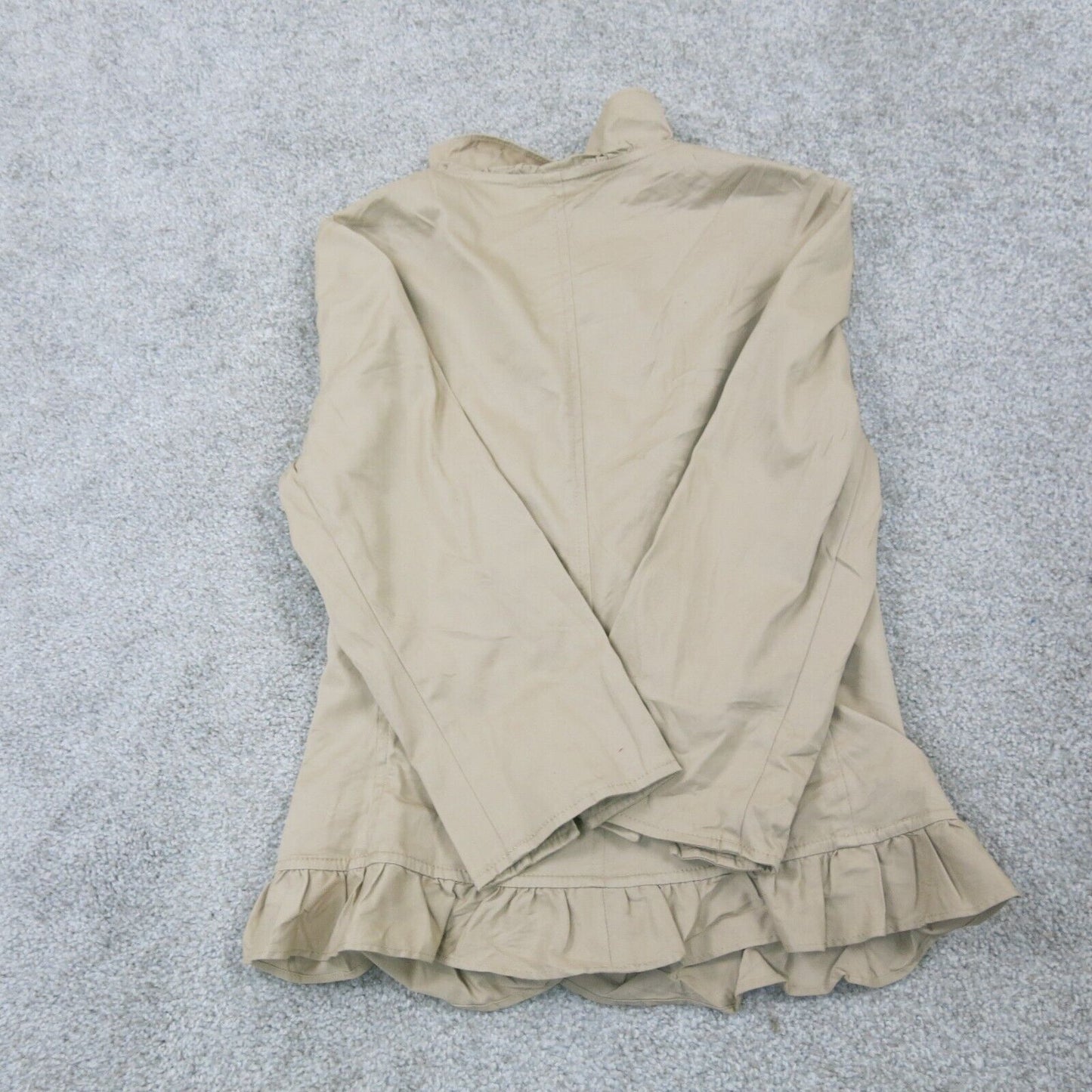 Talbots army Ruffled Blazer Jacket Open Front Long Sleeves Pockets Beige Size 6P