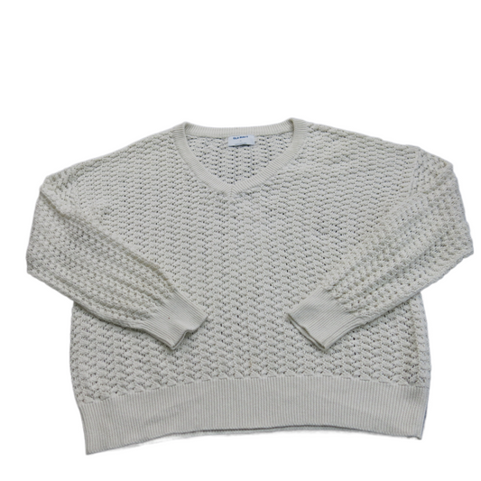 Old Navy Womens Open Knit Sweater Long Sleeves V Neck Stretch White Size X Large