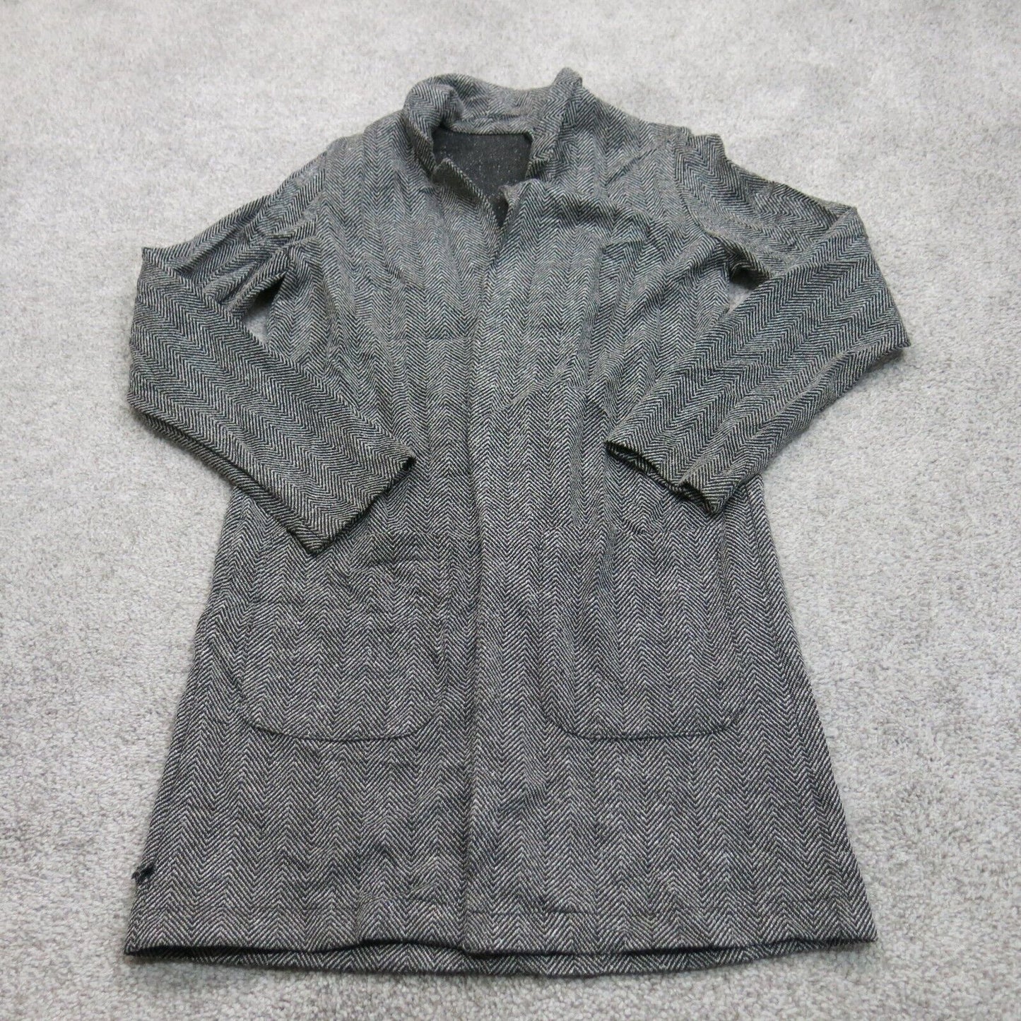 H&M Womens Tweed Blazer Long Jacket Open Front Long Sleeves Dark Gray Size 4