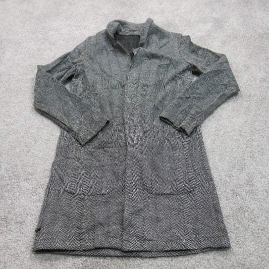 H&M Womens Tweed Blazer Long Jacket Open Front Long Sleeves Dark Gray Size 4