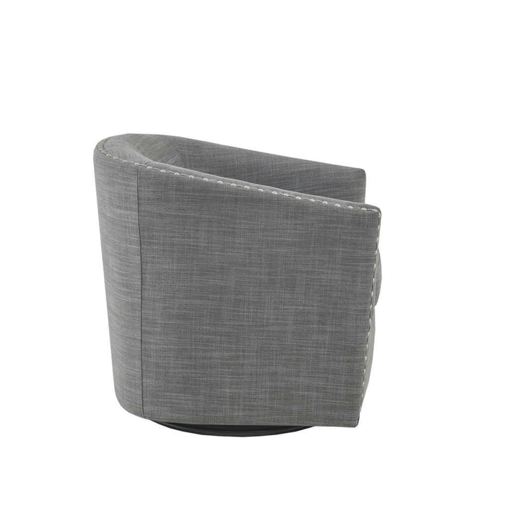 Fantasyy Upholstered Swivel Chair with Nailhead Trim and Curved Design