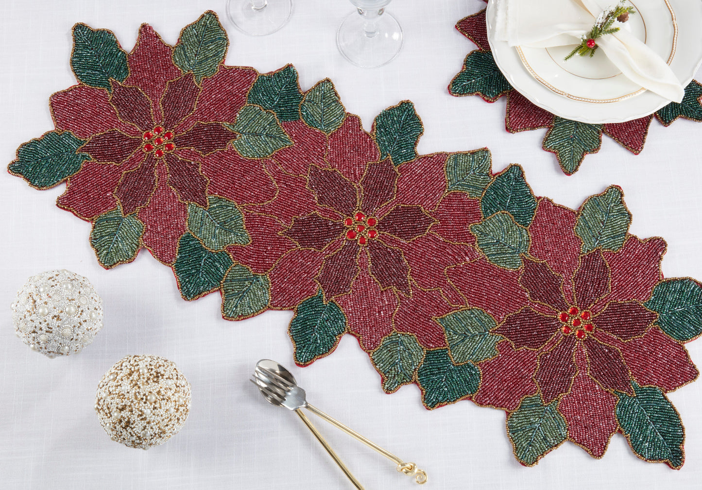 Beaded Poinsettia Table Runner