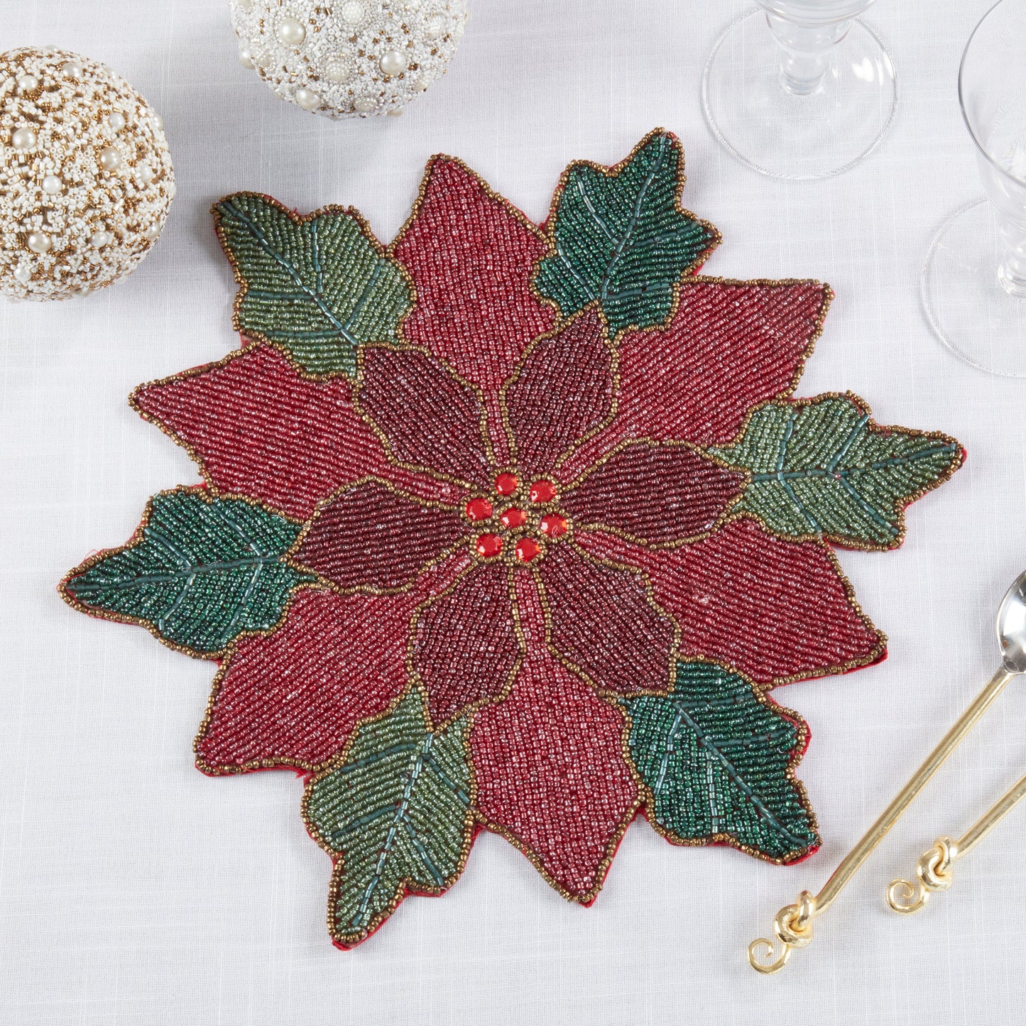Beaded Poinsettia Placemats, Set of 4