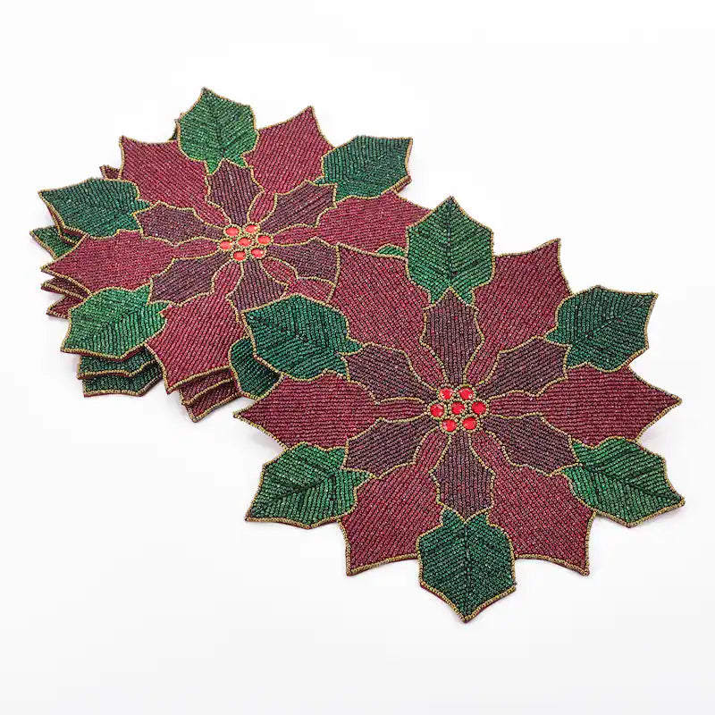 Beaded Poinsettia Placemats, Set of 4