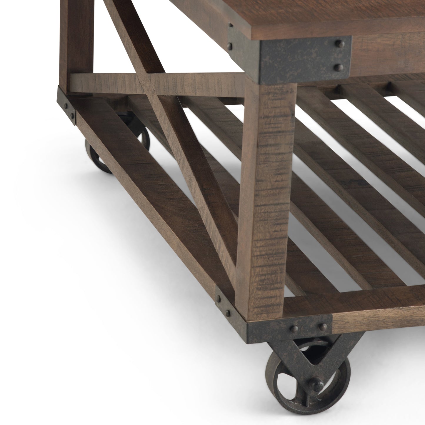 Square Coffee Table with Bottom Shelf and Wheels