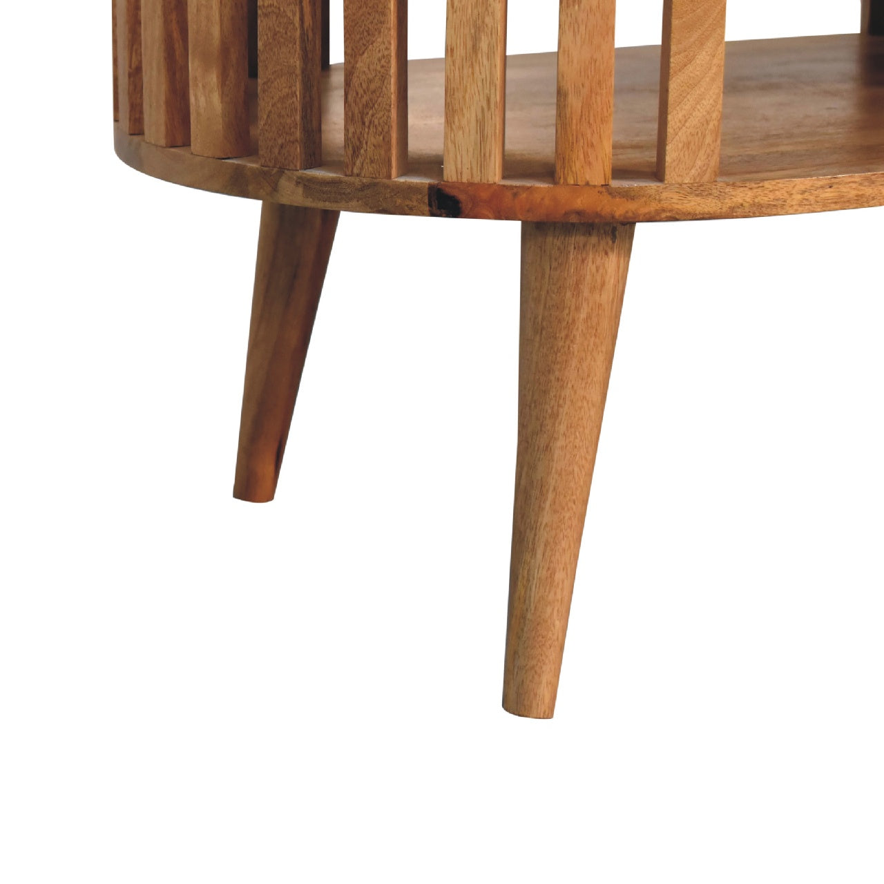Alliance Oval Coffee Table with Open Shelf and Vertical Slats Side