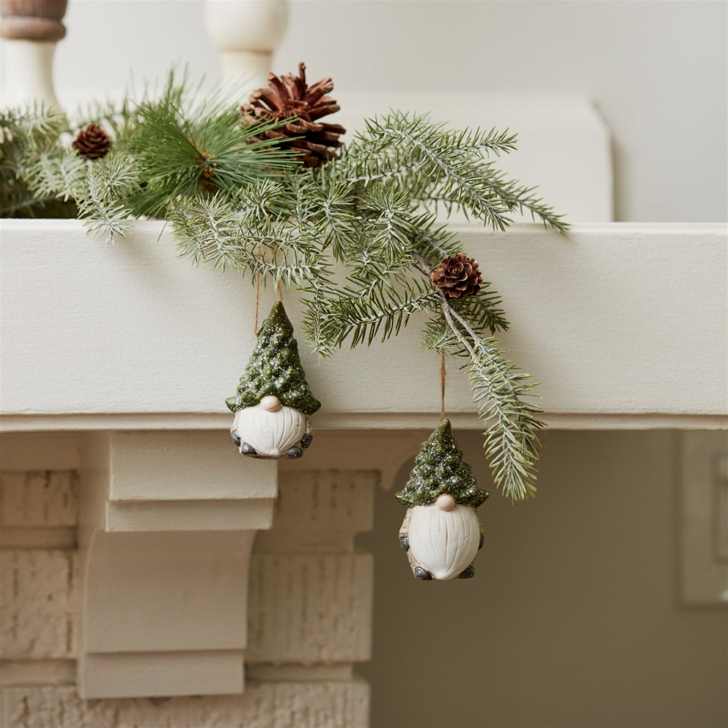 Terra Cotta Gnome with Pine Tree Hat Ornament, Set of 2