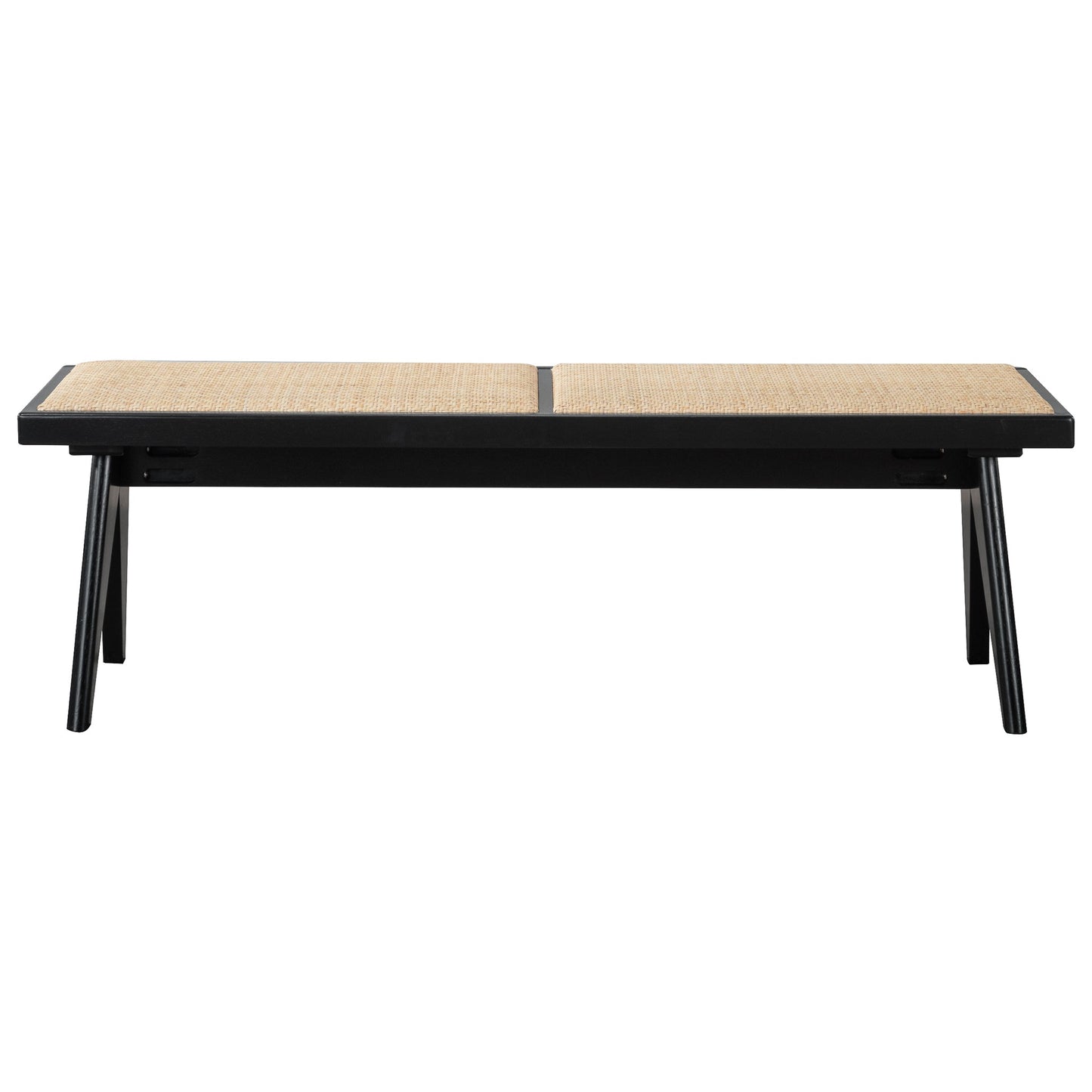 Solid Wood Bench with Natural Rattan Top