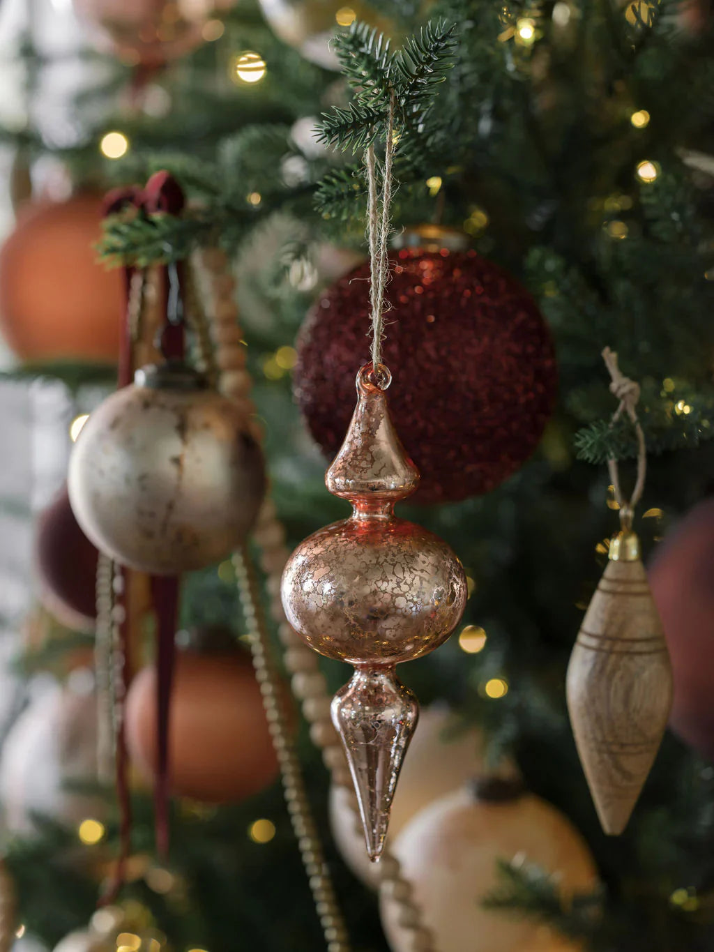 Vintage Rose & Bordeaux Glass Finial Ornament, Set of 4
